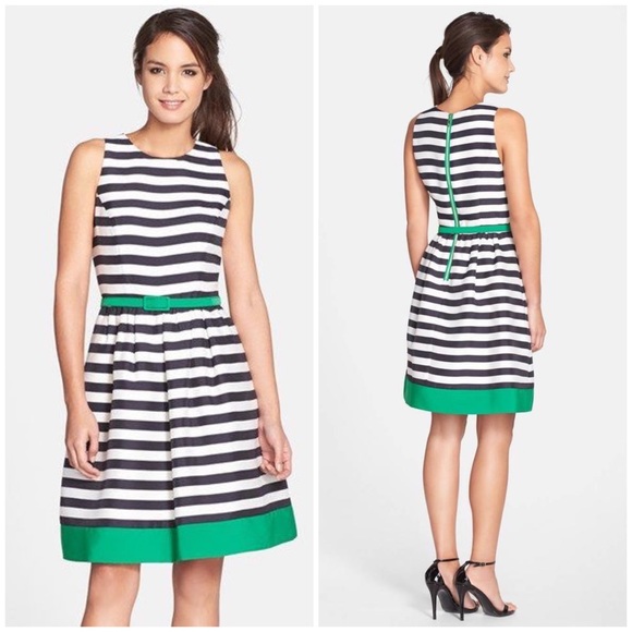 Eliza J Dresses & Skirts - Eliza J Fit and Flare Dress Navy Green Stripes 2